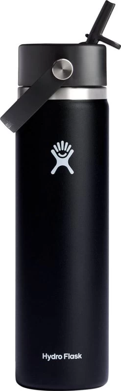 Hydro Flask Wide Mouth Water Bottle With Flex Straw Cap 24 Oz|-|Bouteille D'eau à Large Ouverture Avec Bouchon De Paille Flex 24 Onces -Hydro Flask Online HYD W24BFS 7EBlack